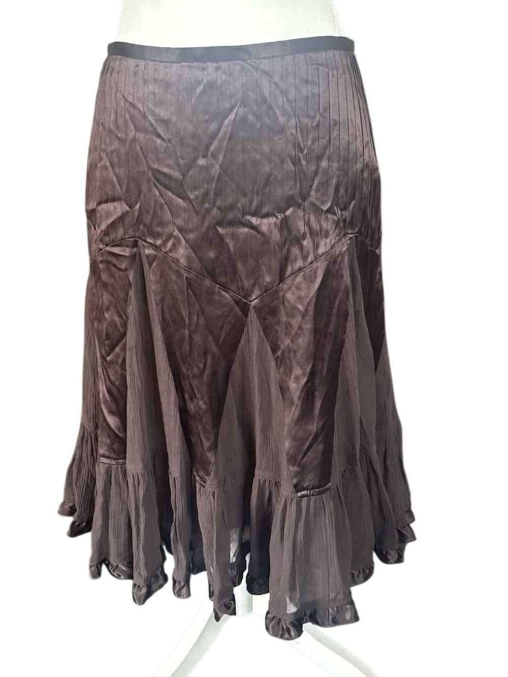 Banana Republic Chocolate Brown A-Line Tiered Midi Skirt 100%Silk size 4